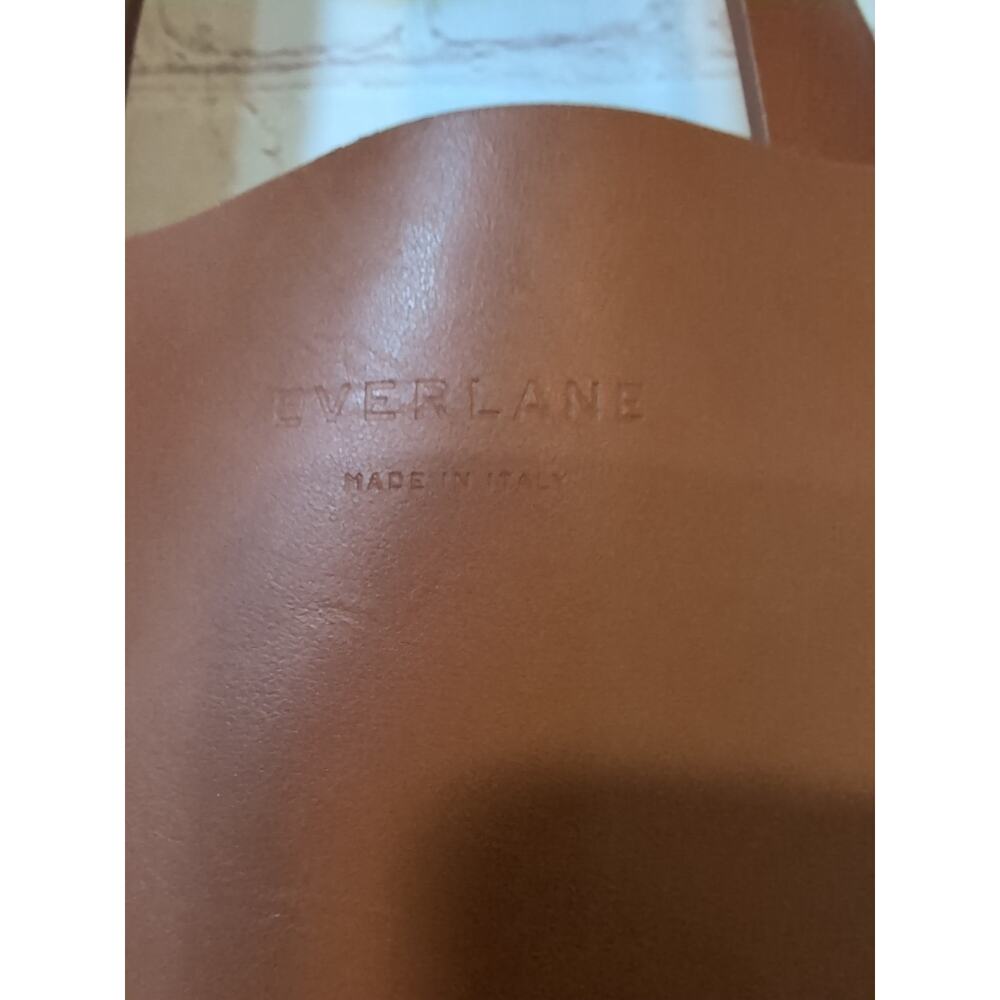 Everlane Soft Leather Shopper Tote Bag Brown Cognac Open Top 2 Handle 14 X 13 - Picture 8 of 17
